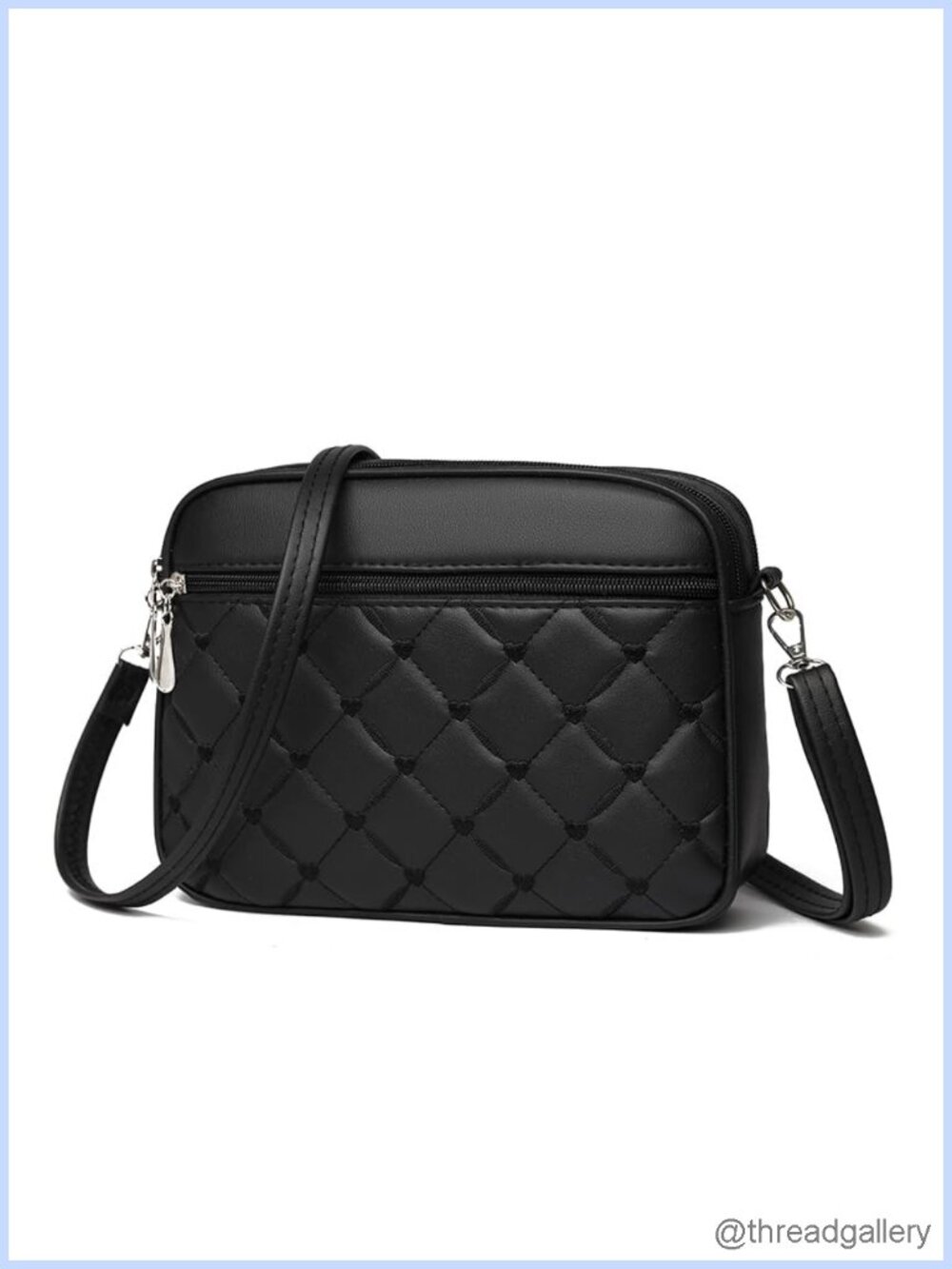 Quilted Crossbody Bag Vegan Leather Adjustable Strap